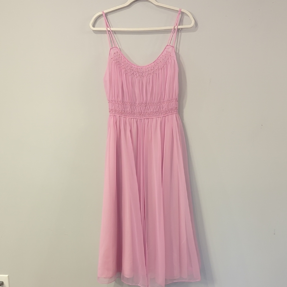 Vanity Fair Pink Chiffon Smocked Waist Slip Dress